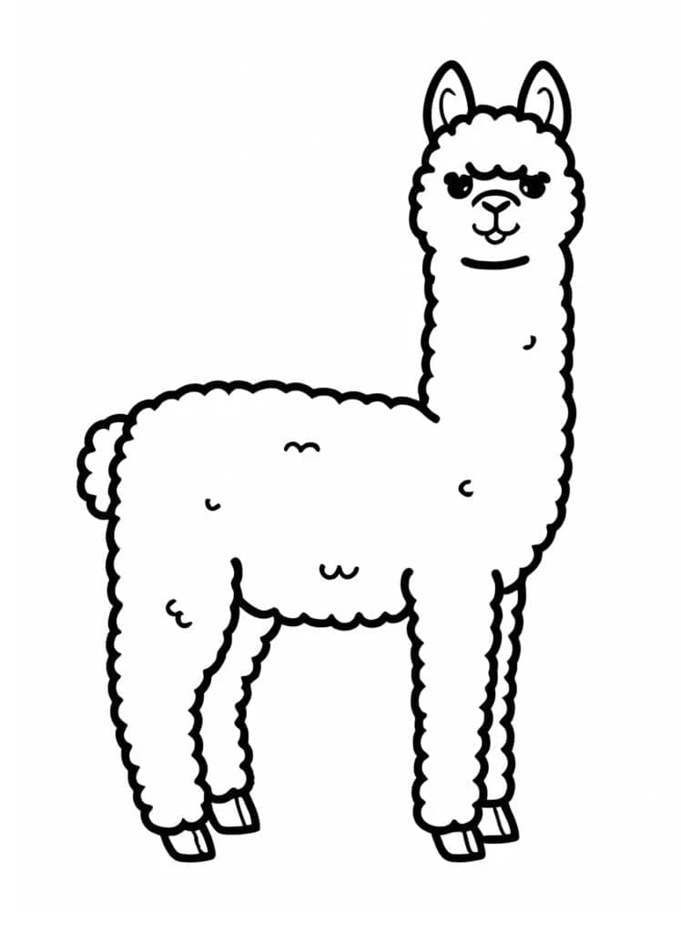 Alpaca standing with fluffy coat coloring page