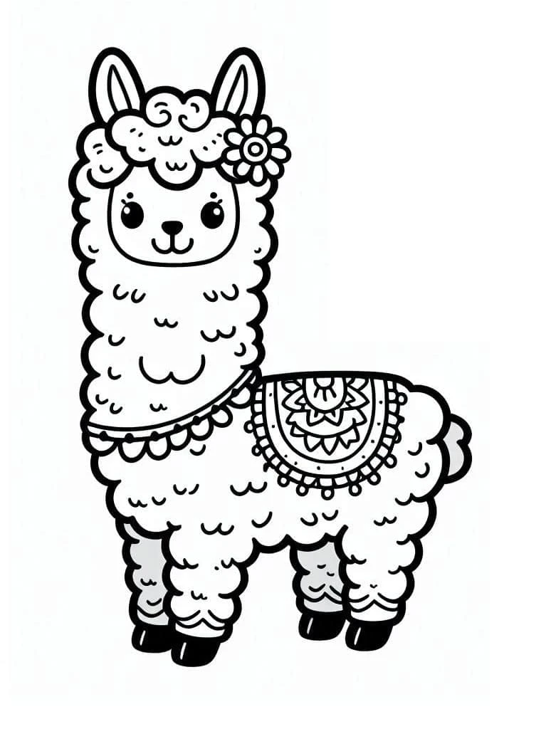 Alpaca with a flower and mandala pattern coloring page