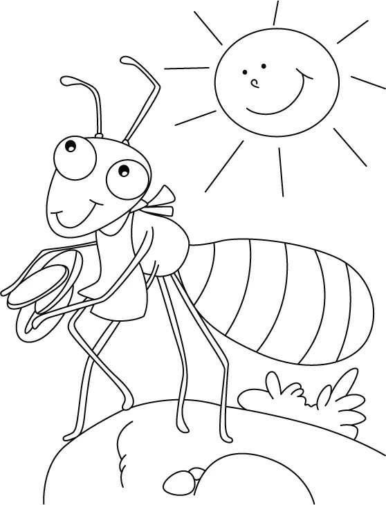 Ant smiling under the sun coloring page