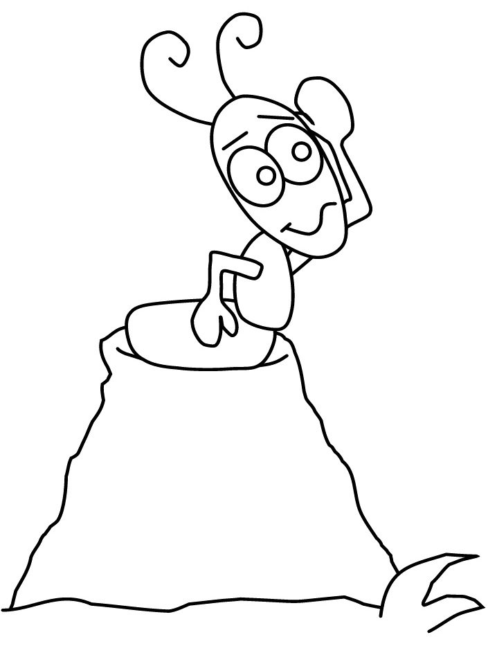 Ant standing on top of a mound coloring page