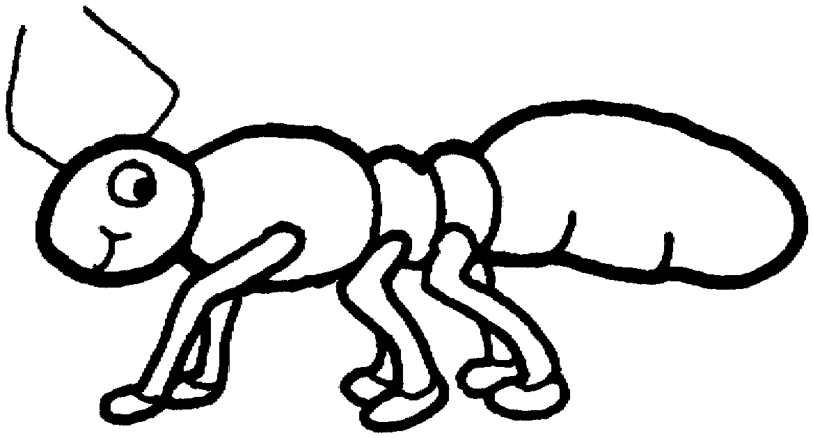 Ant with a smiling face walking coloring page