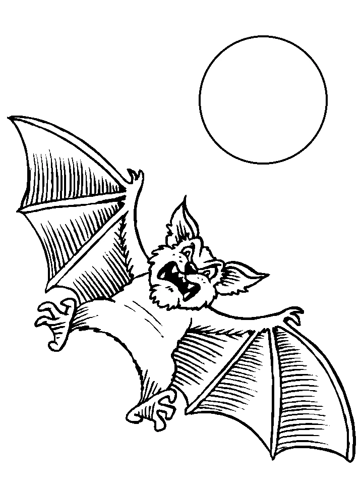 Bat flying under the full moon coloring page Bat flying under the full moon coloring page