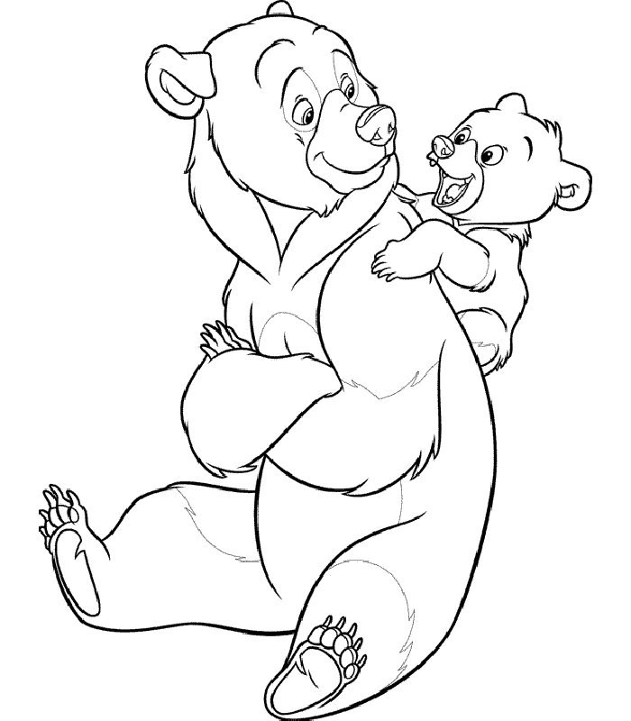 Bear carrying a cub on its back coloring page