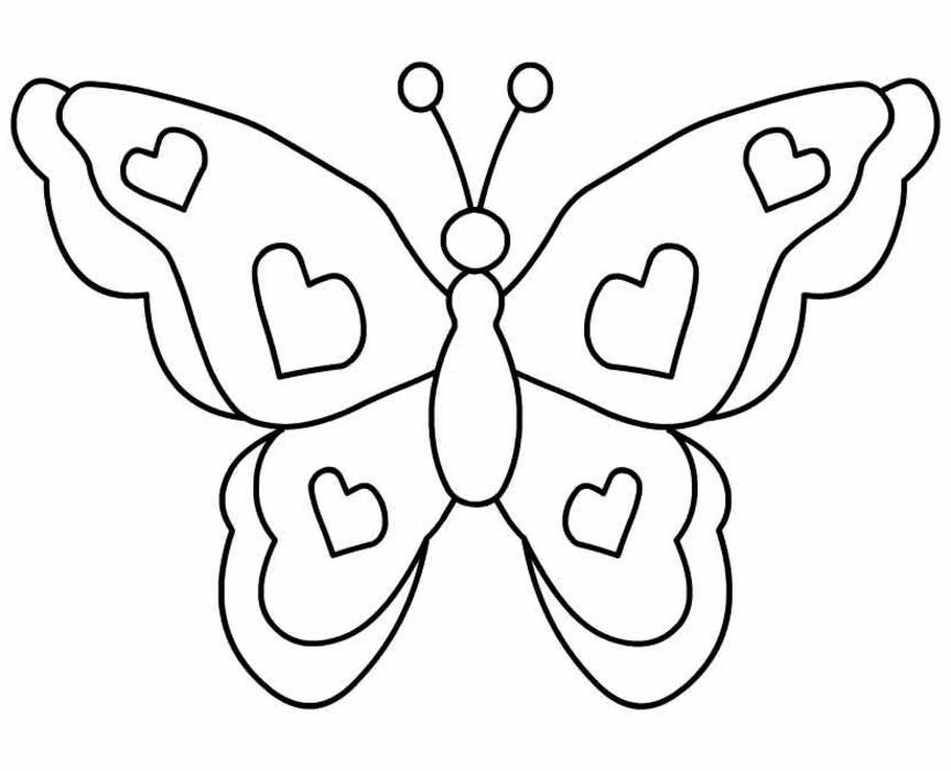 Butterfly with heart patterns on its wings coloring page