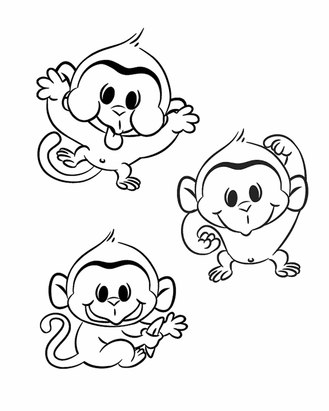 Chimpanzee trio playing together coloring page