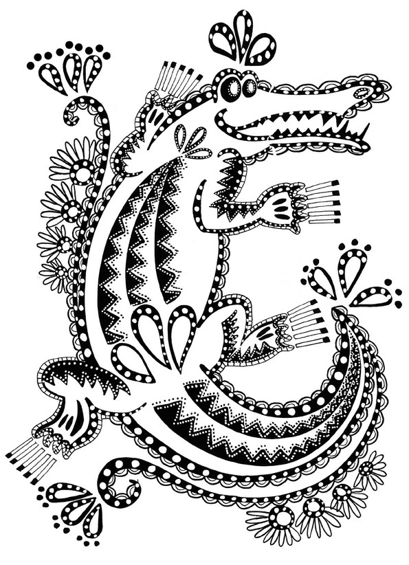 Crocodile with decorative patterns coloring page Crocodile with decorative patterns coloring page