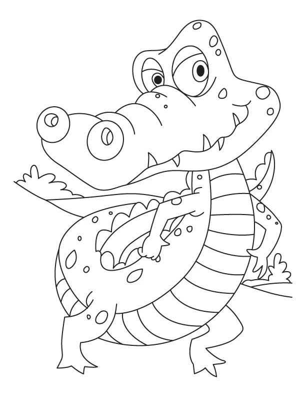 Crocodile walking with a big smile coloring page