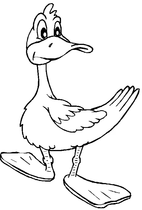 Duck walking with a worried expression coloring page