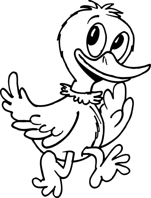 Duck walking with a big smile coloring page