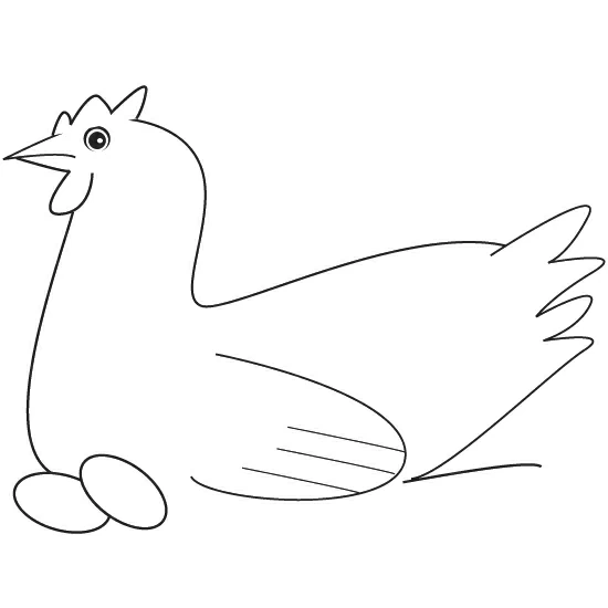 Hen standing next to two eggs coloring page
