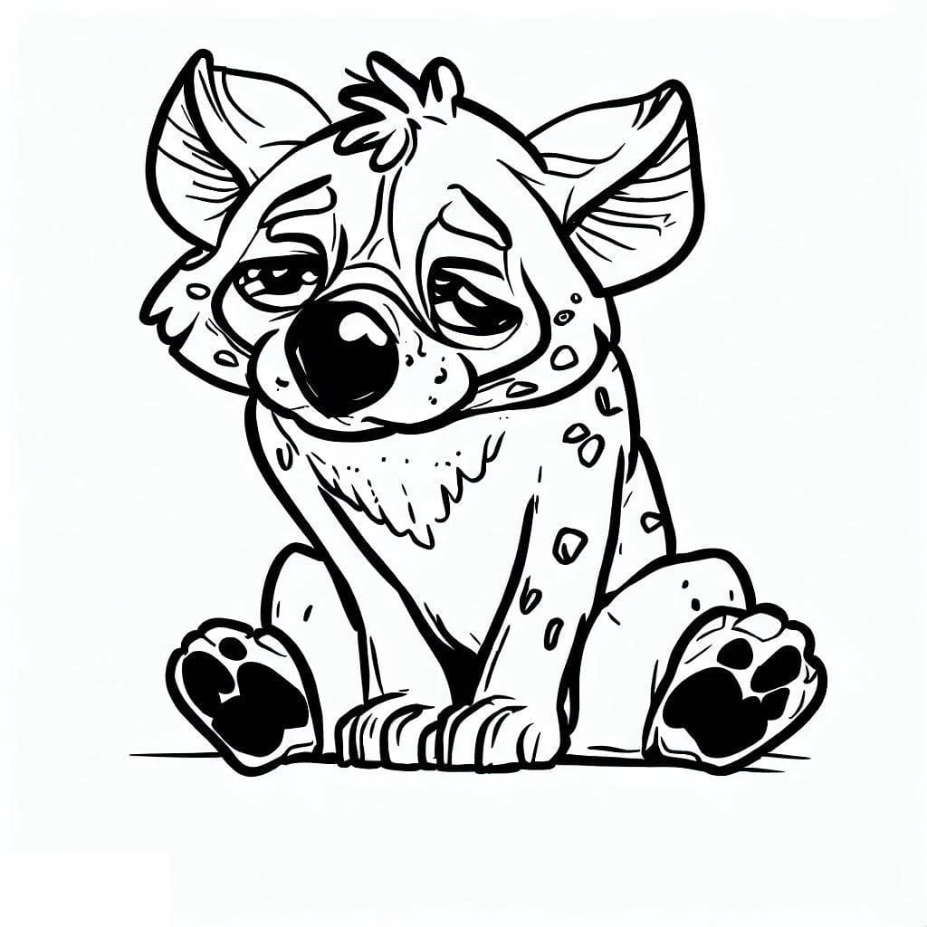 Hyena sitting with a sad face coloring page