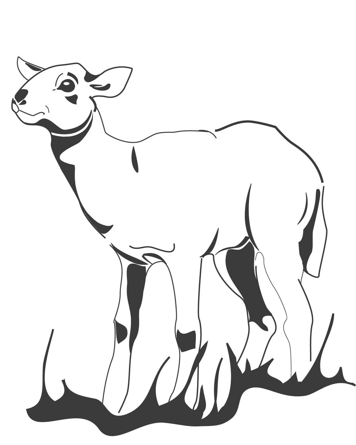 Lamb standing in tall grass coloring page