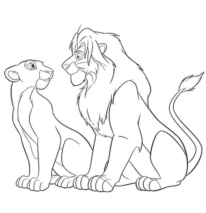 Lion Simba and Nala sitting together coloring page Lion Simba and Nala sitting together coloring page