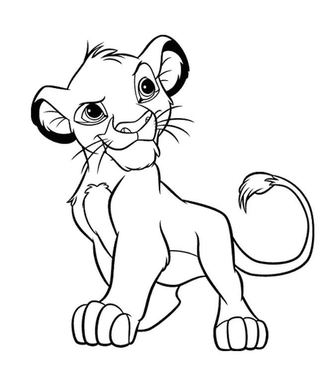 Lion cub Simba sitting proudly coloring page