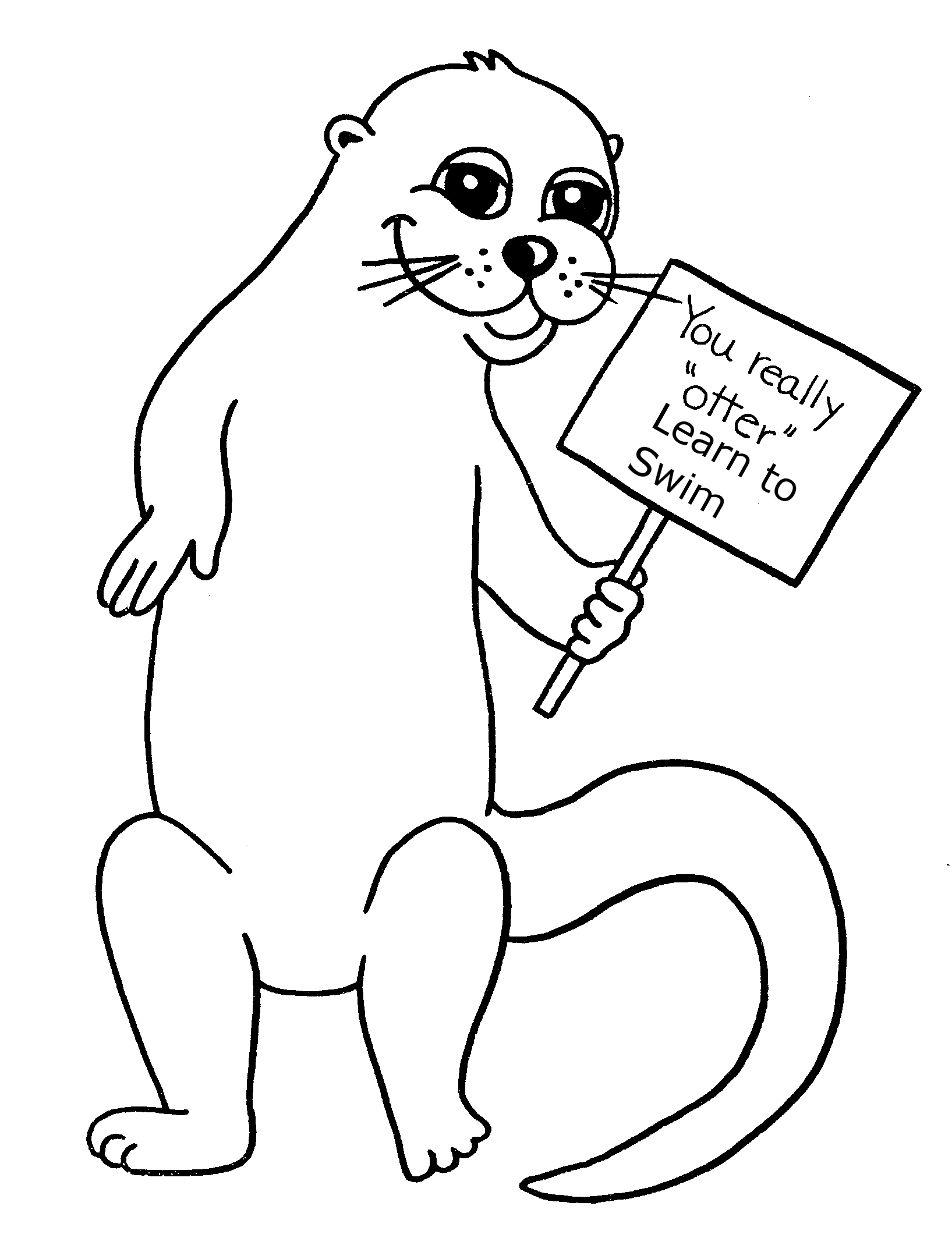 Otter holding a swimming sign coloring page