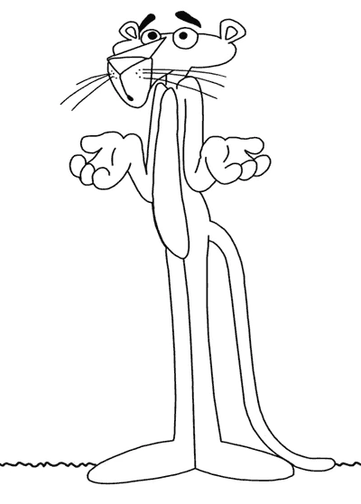 Pink Panther shrugging with raised hands coloring page