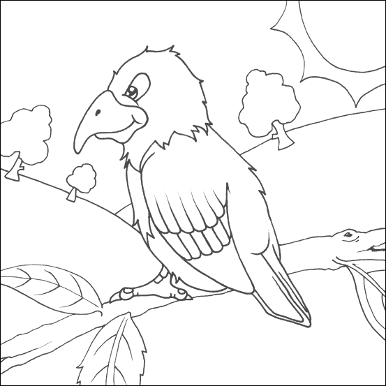 Parrot beside sun and small trees coloring page Parrot beside sun and small trees coloring page