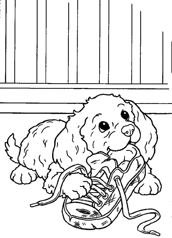 Puppy chewing on a shoe coloring page Puppy chewing on a shoe coloring page