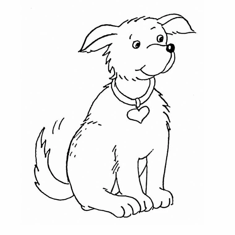 Puppy sitting with a heart-shaped collar tag coloring page Puppy sitting with a heart-shaped collar tag coloring page