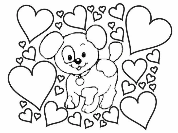 Puppy surrounded by hearts coloring page Puppy surrounded by hearts coloring page