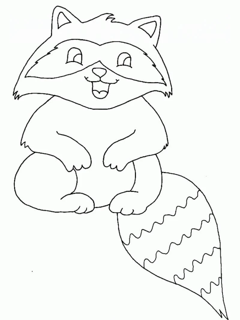 Raccoon sitting with a striped tail coloring page
