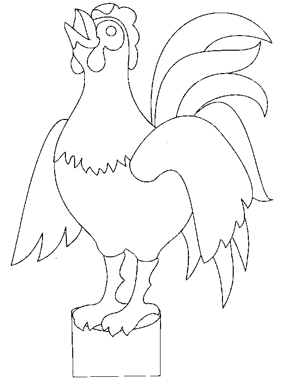Rooster crowing on a small block coloring page