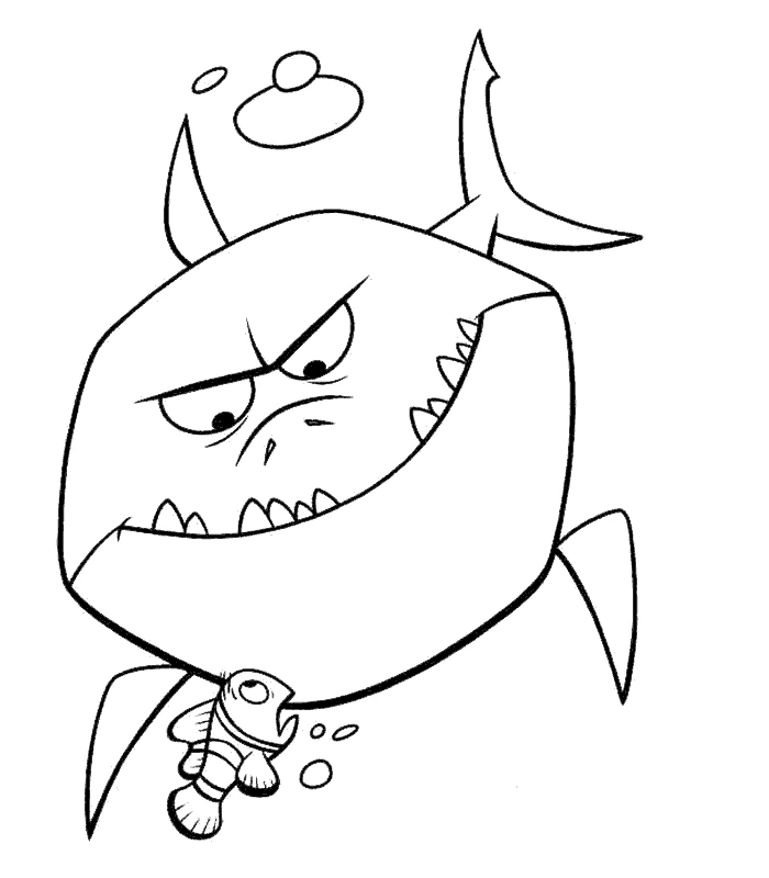 Shark with sharp teeth and small fish coloring page