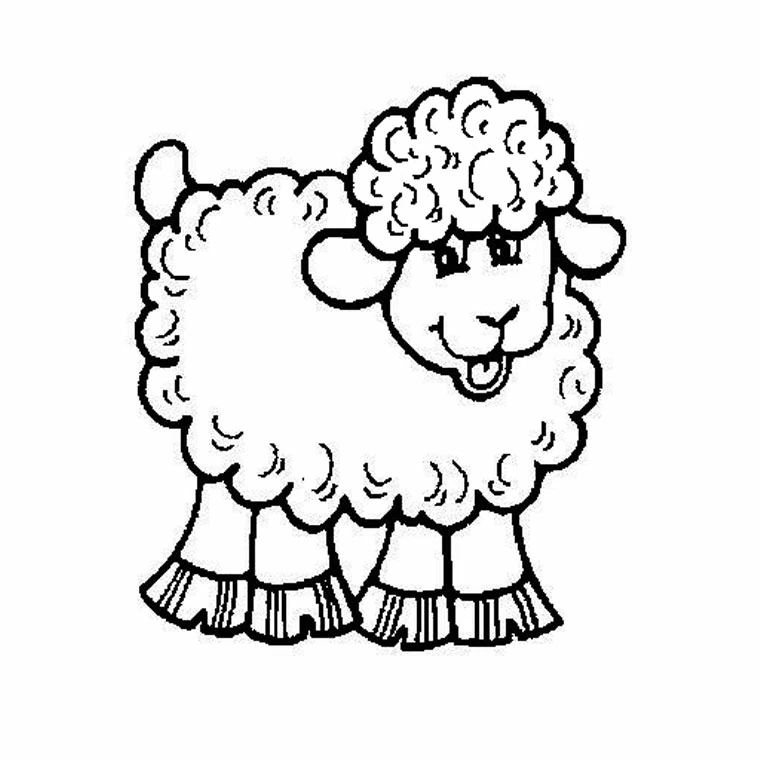 Sheep with curly wool sticking out its tongue coloring page