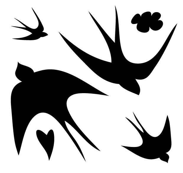 Swallow silhouettes flying in different directions coloring page
