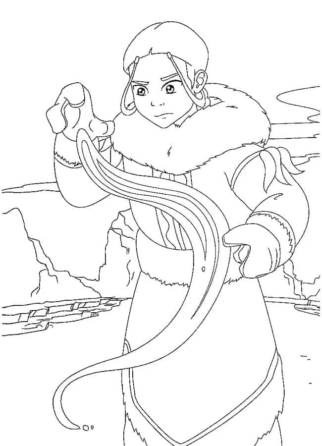 Katara bending a stream of water coloring page