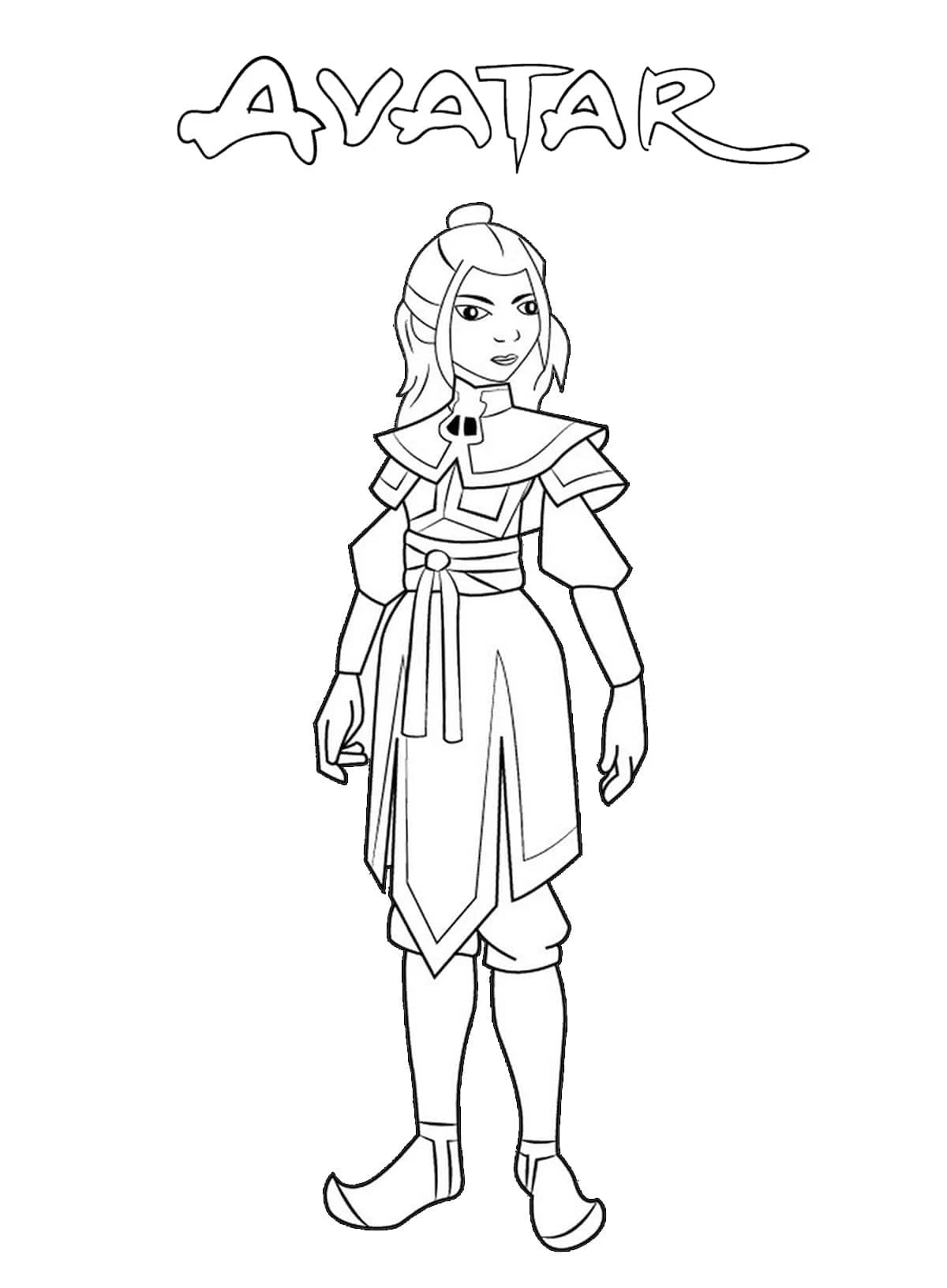 Azula standing in Fire Nation armor coloring page