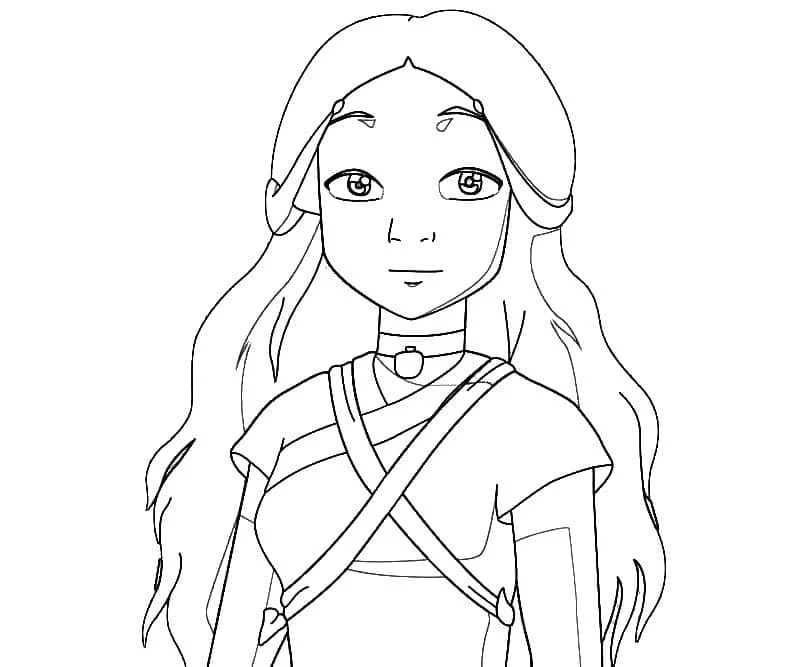 Katara with long flowing hair coloring page