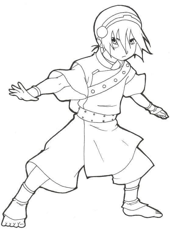 Toph Beifong in earthbending stance coloring page