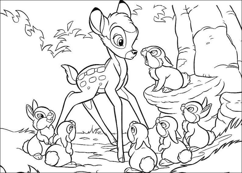 Bambi talking with the rabbits coloring page Bambi talking with the rabbits coloring page