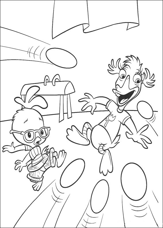 Chicken Little dodging balls in the gym coloring page