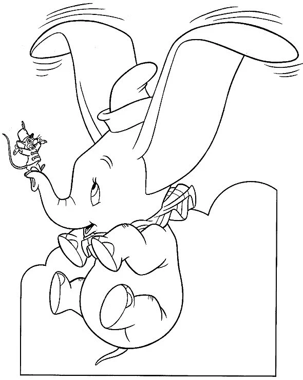 Dumbo flying with Timothy Mouse on his trunk coloring page