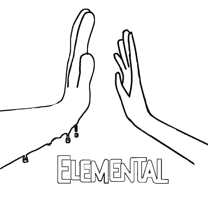 Elemental hands touching coloring page