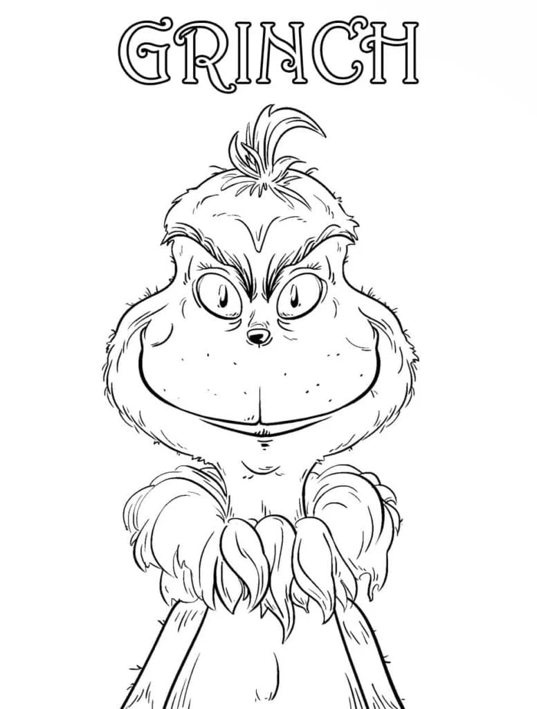 Grinch with a mischievous smile coloring page