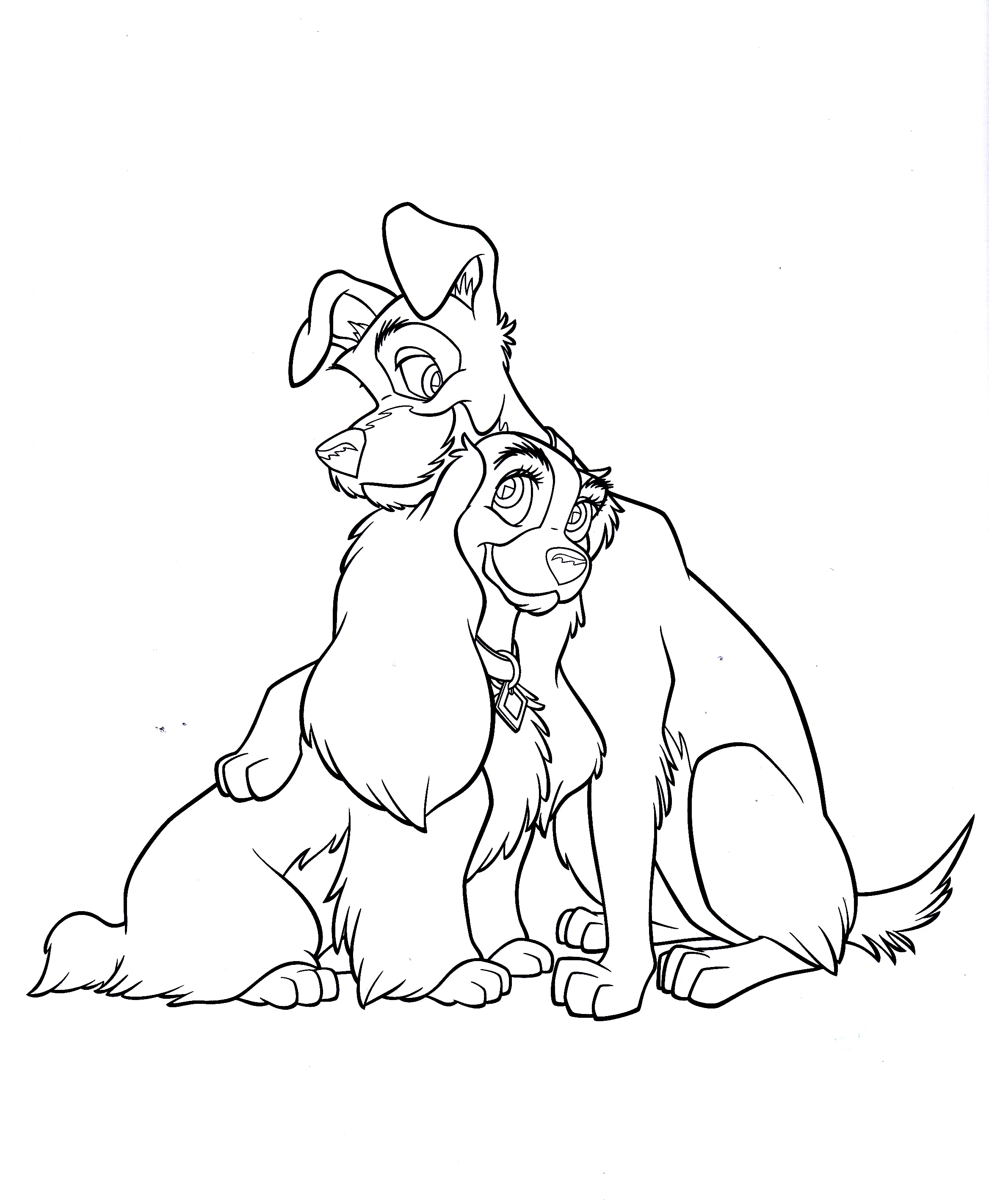 Lady and the Tramp sitting together coloring page