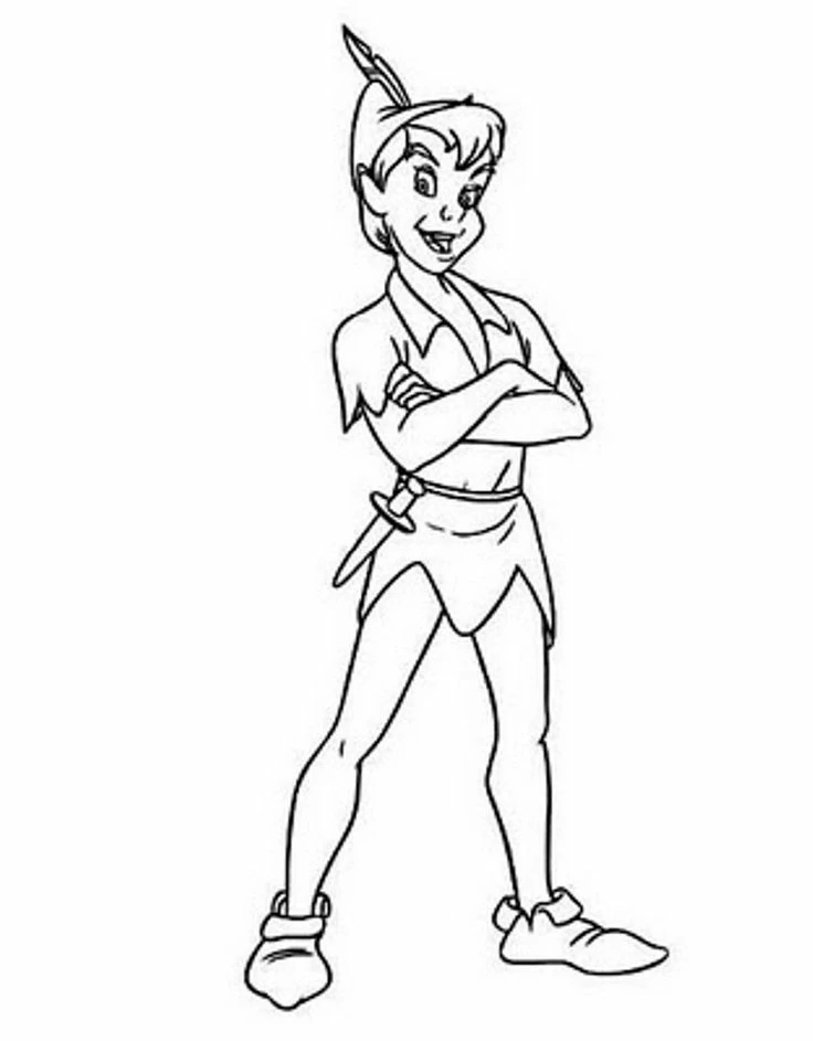 Peter Pan standing with arms crossed coloring page