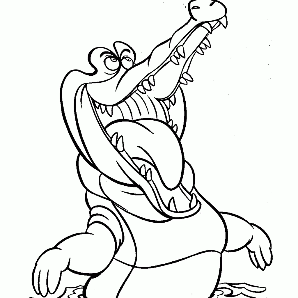 Tick-Tock the crocodile with open jaws coloring page