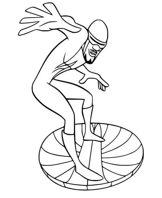 Frozone surfing on an ice disc coloring page