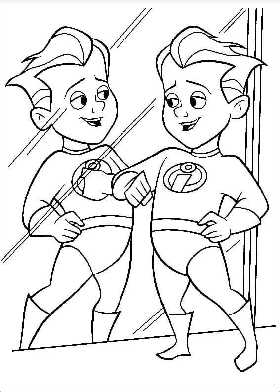 Dash Parr admiring himself in a mirror coloring page