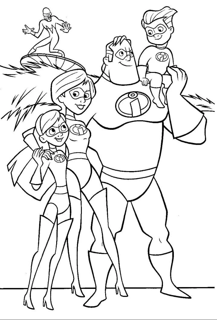 The Incredibles family portrait coloring page