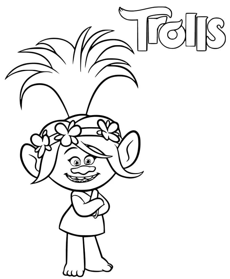Poppy standing with arms crossed coloring page