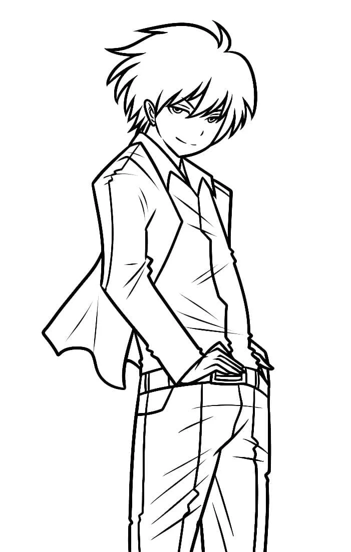 Karma standing with a confident smirk coloring page