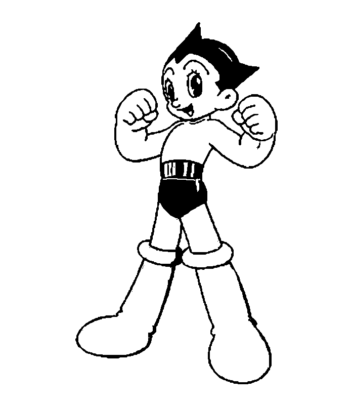 Astro Boy standing with fists raised coloring page