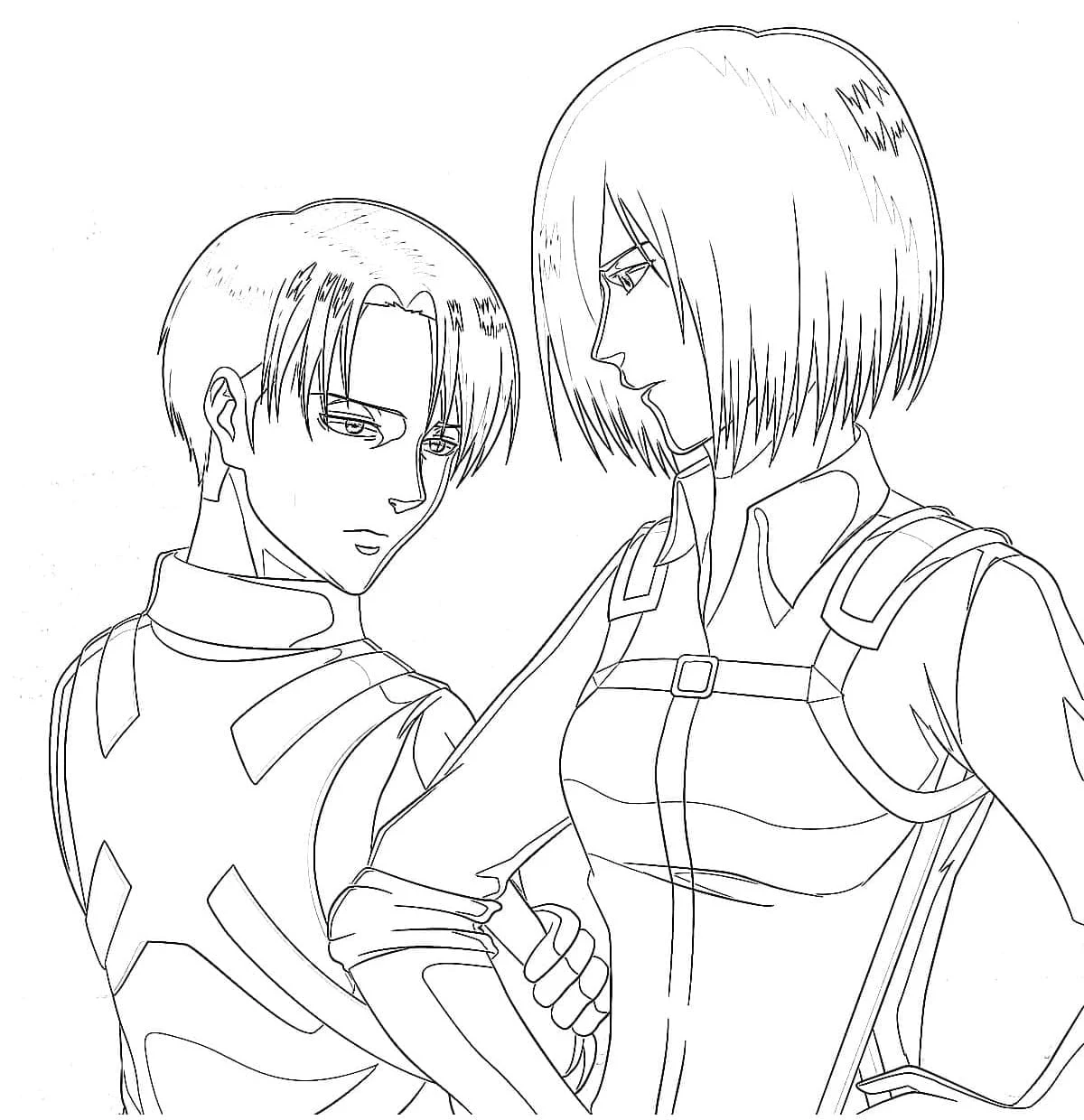 Levi and Mikasa side by side coloring page