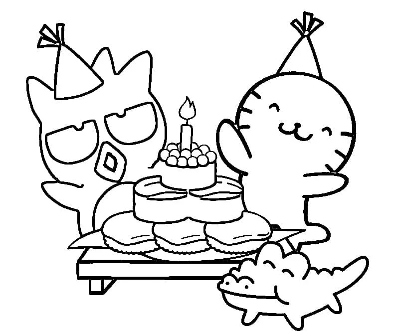 Badtz Maru celebrating a birthday party coloring page