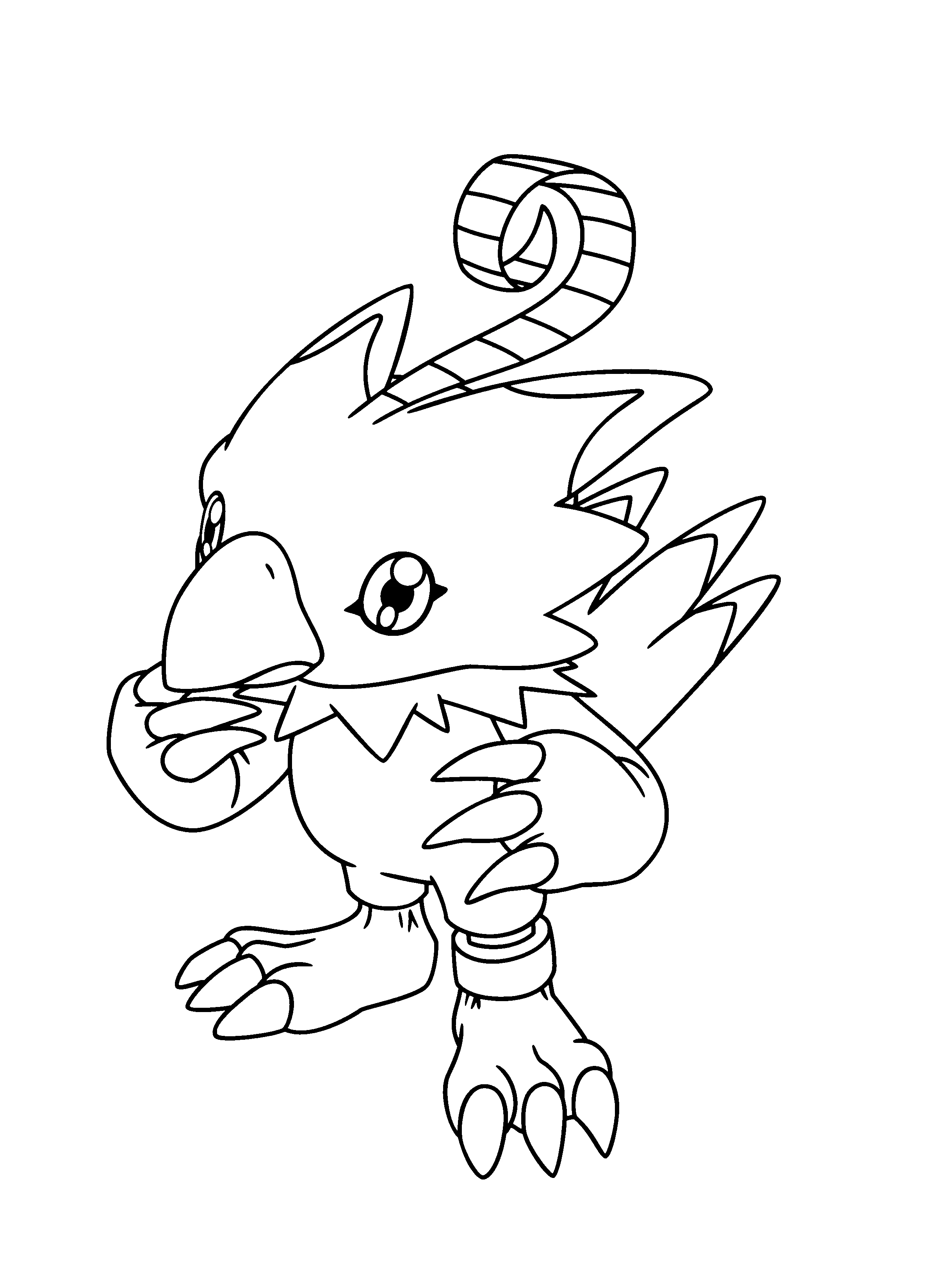 Biyomon standing with a curled feather crest coloring page Biyomon standing with a curled feather crest coloring page